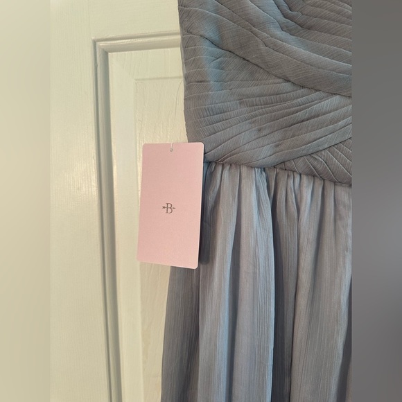 NWT BHLDN Anthro XS Kia Sleeveless Maxi Bridesmaid Dress Fog Chiffon VNeck Ruche - Picture 7 of 16